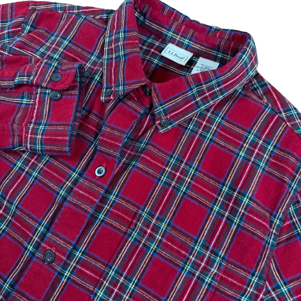 L.L. Bean Women's L Red Tartan Scotch Plaid Flannel Shirt Vintage Cabincore